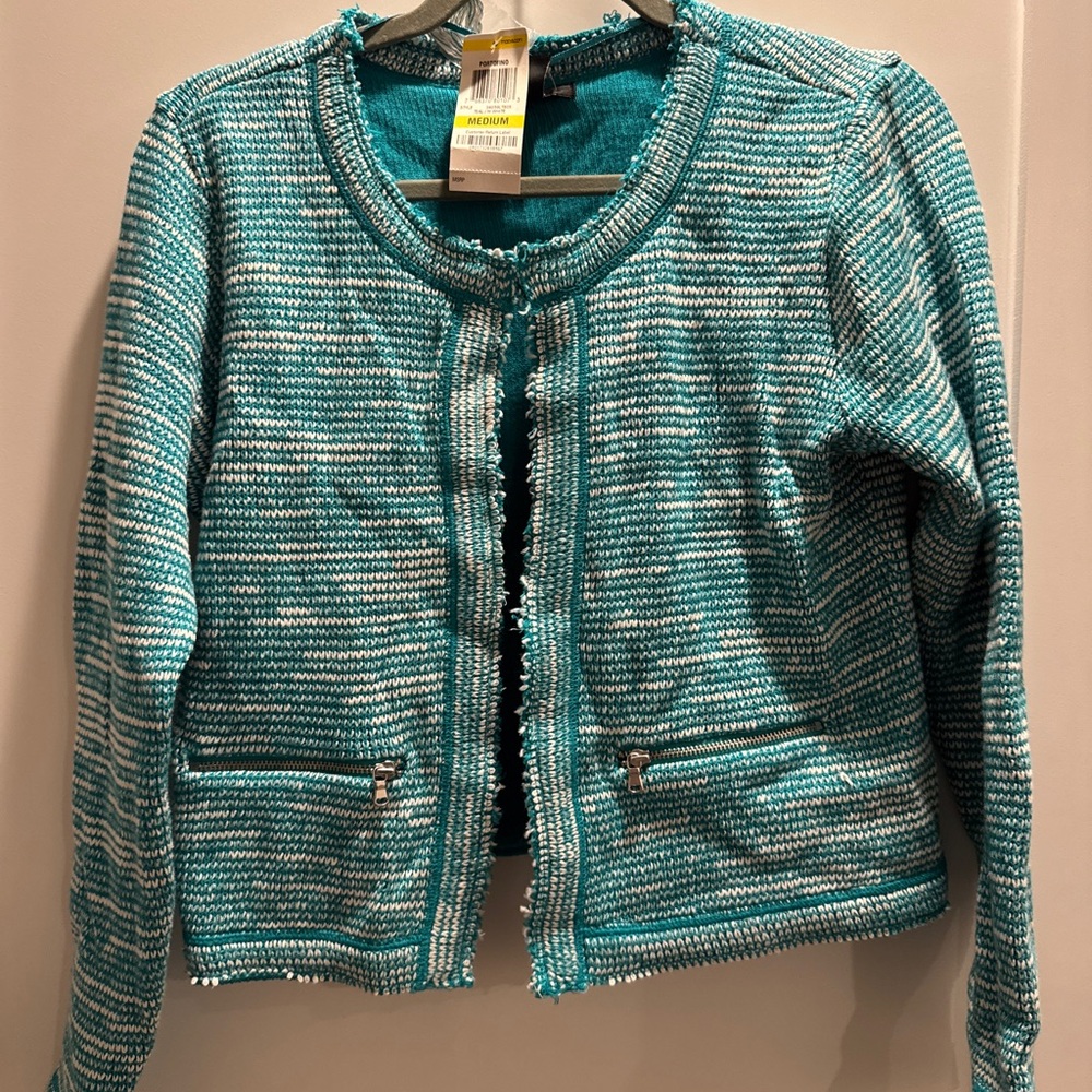 Womens Teal and White Blazer Jacket NWT A